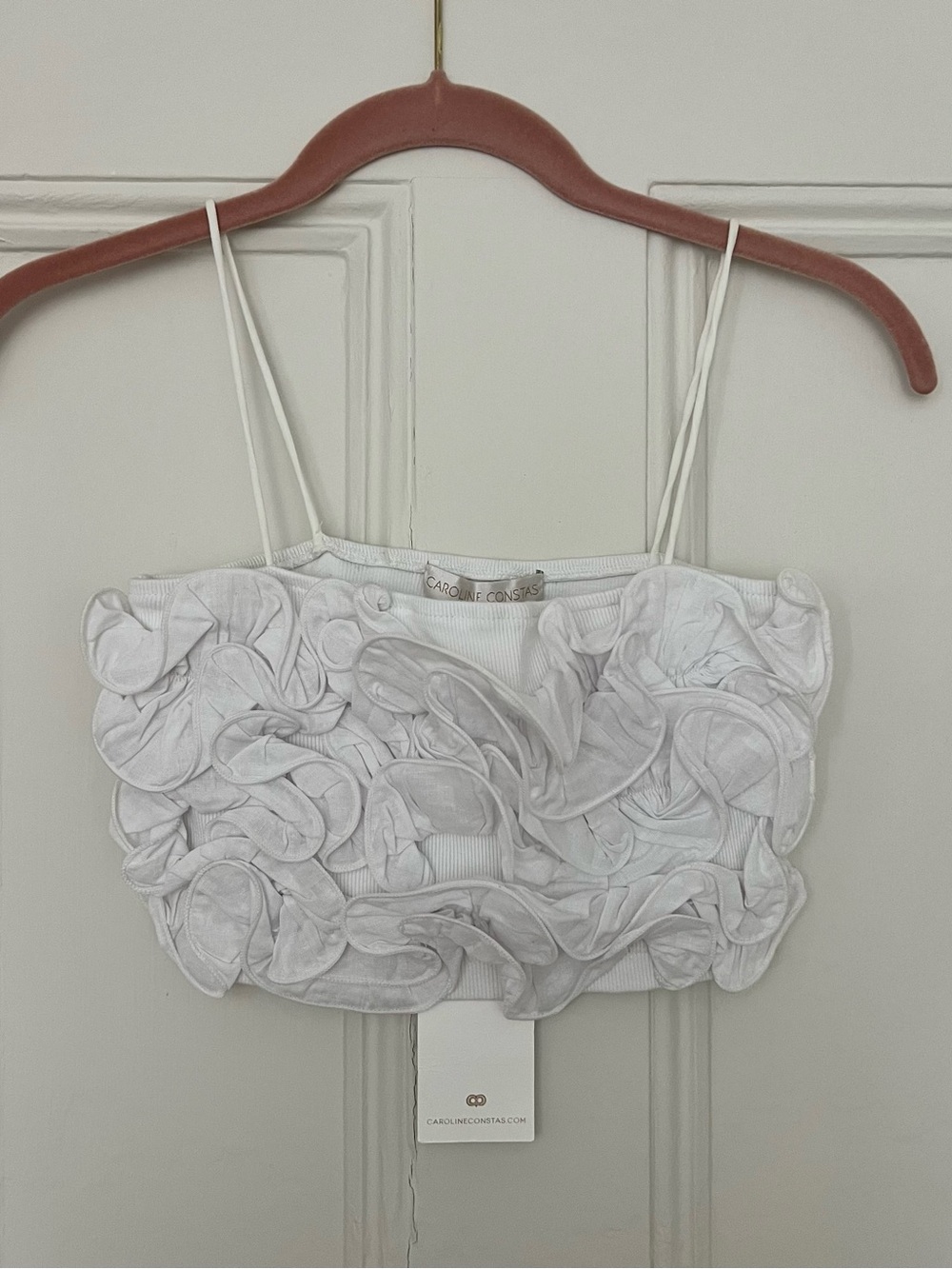 NWT Caroline Constas White Ruffle Crop Top